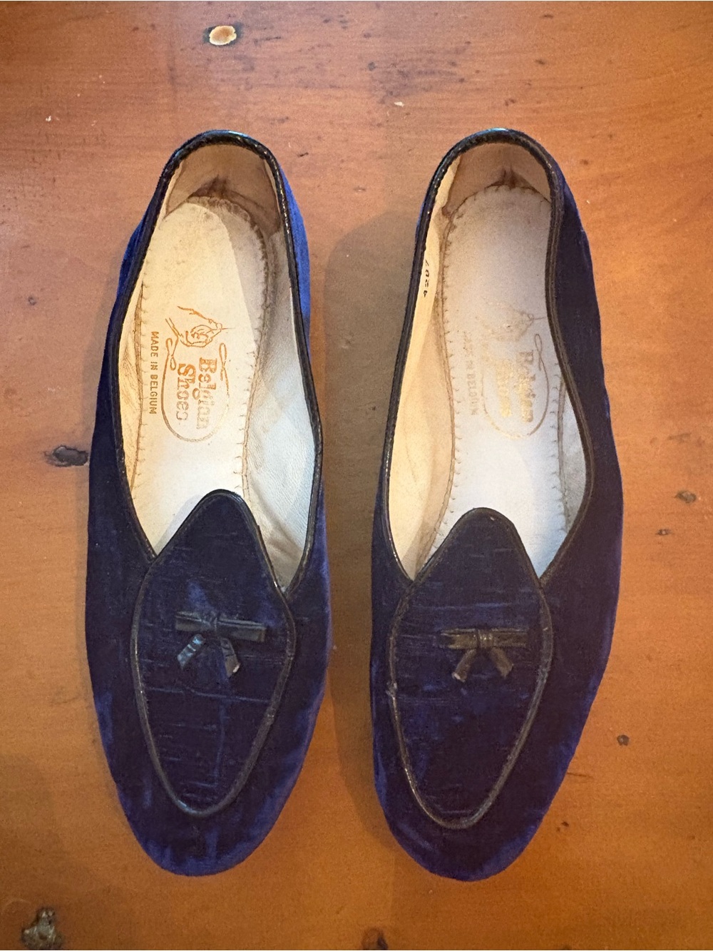 Hand Made Belgian Shoes. Women’s Velvet in Deep Blue.